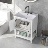 24" Grey Modern Sleek Bathroom Vanity Elegant Ceramic Sink with Solid Wood Frame Open Style Shelf