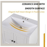 24" Grey Modern Sleek Bathroom Vanity Elegant Ceramic Sink with Solid Wood Frame Open Style Shelf