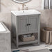 24" Grey Modern Sleek Bathroom Vanity Elegant Ceramic Sink with Solid Wood Frame Open Style Shelf