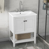 24" Grey Modern Sleek Bathroom Vanity Elegant Ceramic Sink with Solid Wood Frame Open Style Shelf