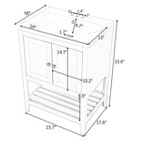 24" Grey Modern Sleek Bathroom Vanity Elegant Ceramic Sink with Solid Wood Frame Open Style Shelf