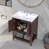 24" Grey Modern Sleek Bathroom Vanity Elegant Ceramic Sink with Solid Wood Frame Open Style Shelf