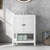 24" Grey Modern Sleek Bathroom Vanity Elegant Ceramic Sink with Solid Wood Frame Open Style Shelf
