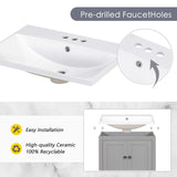 24" Grey Modern Sleek Bathroom Vanity Elegant Ceramic Sink with Solid Wood Frame Open Style Shelf