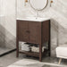 24" Grey Modern Sleek Bathroom Vanity Elegant Ceramic Sink with Solid Wood Frame Open Style Shelf