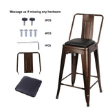 24" High Back Metal Stool with Leather Cushion-Set of 2