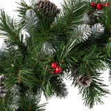 24" Mixed Spruce Christmas Wreath 50 Warm White LED Lights, Frosted Branches, Red Berries & Pinecones by Christopher Knight Home