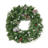 24" Mixed Spruce Christmas Wreath 50 Warm White LED Lights, Frosted Branches, Red Berries & Pinecones by Christopher Knight Home