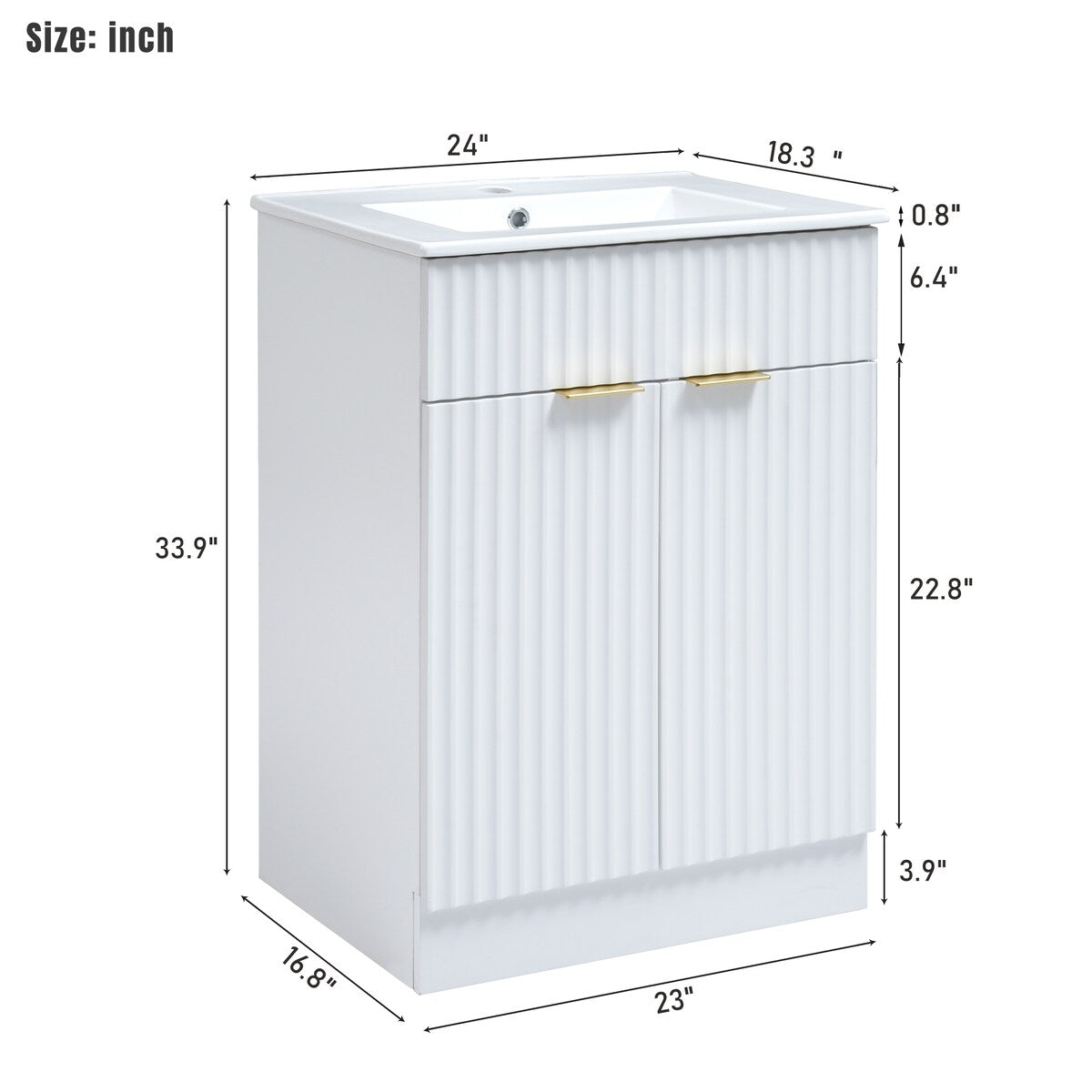 24" Modern Bathroom Vanity, Storge Cabinet with Ceramic Sink