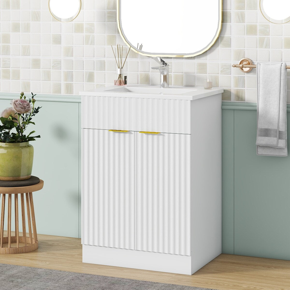 24" Modern Bathroom Vanity, Storge Cabinet with Ceramic Sink