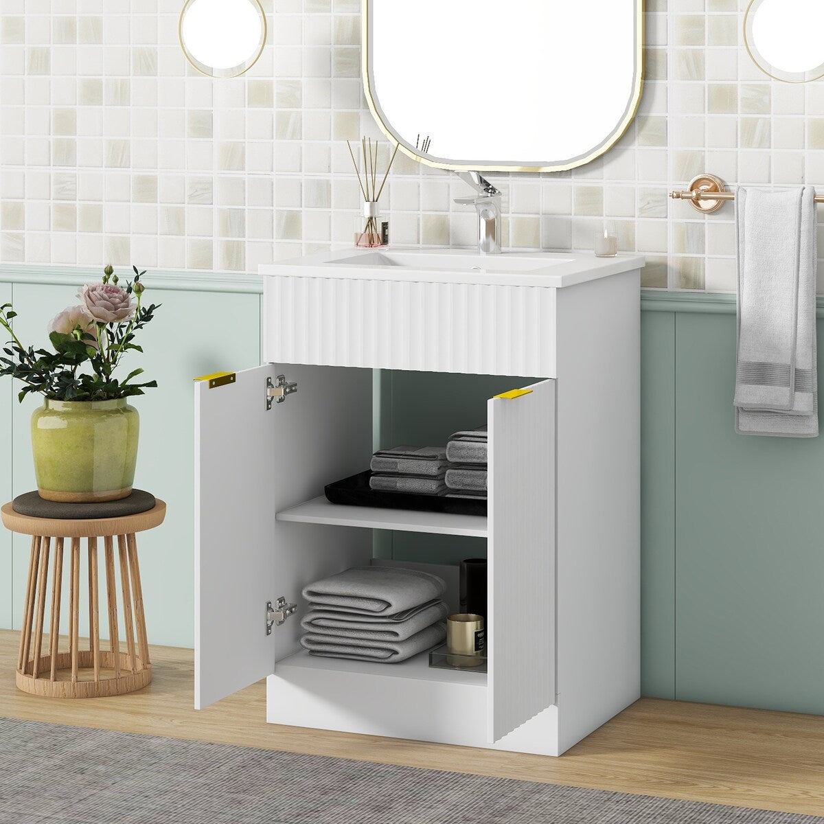 24" Modern Bathroom Vanity, Storge Cabinet with Ceramic Sink