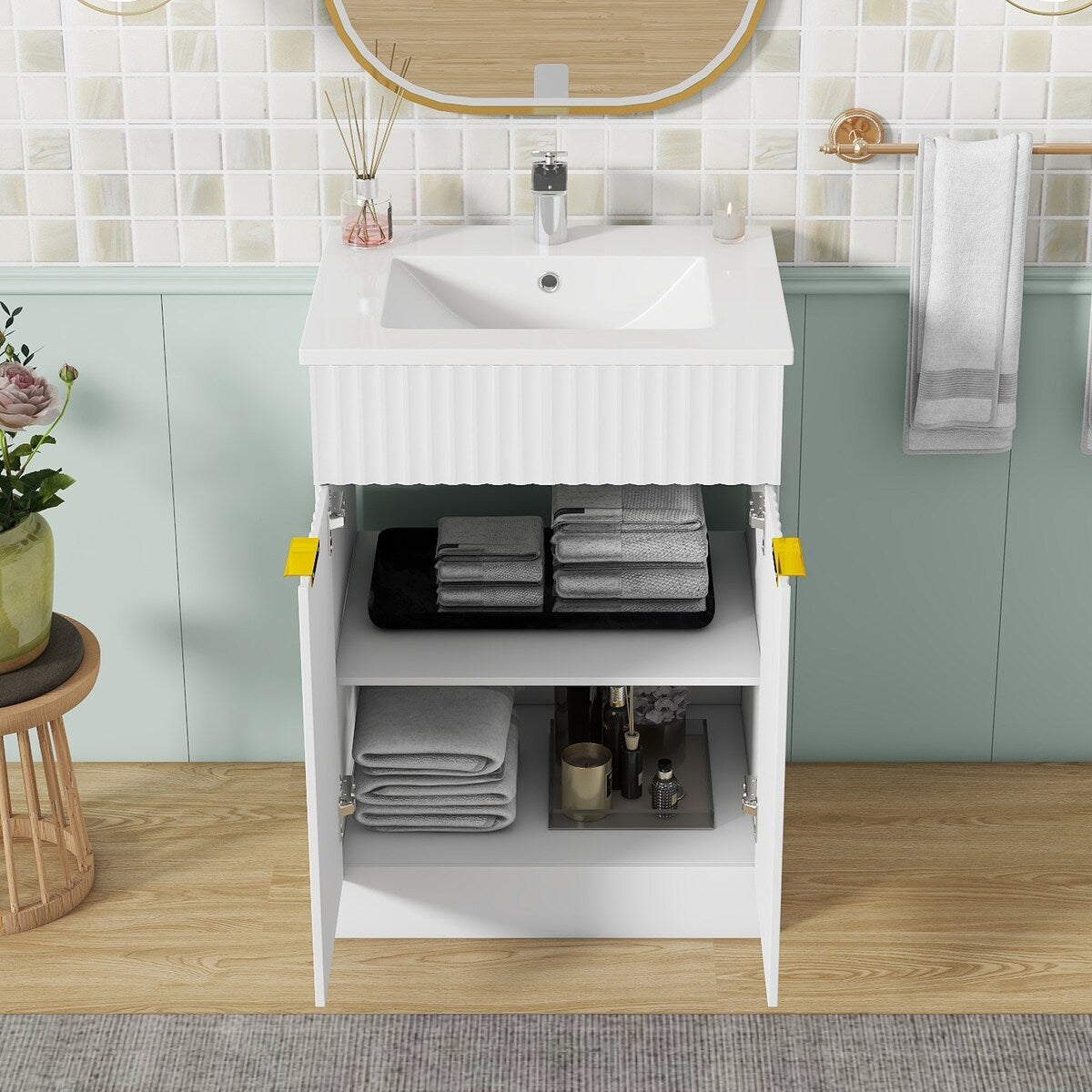 24" Modern Bathroom Vanity, Storge Cabinet with Ceramic Sink
