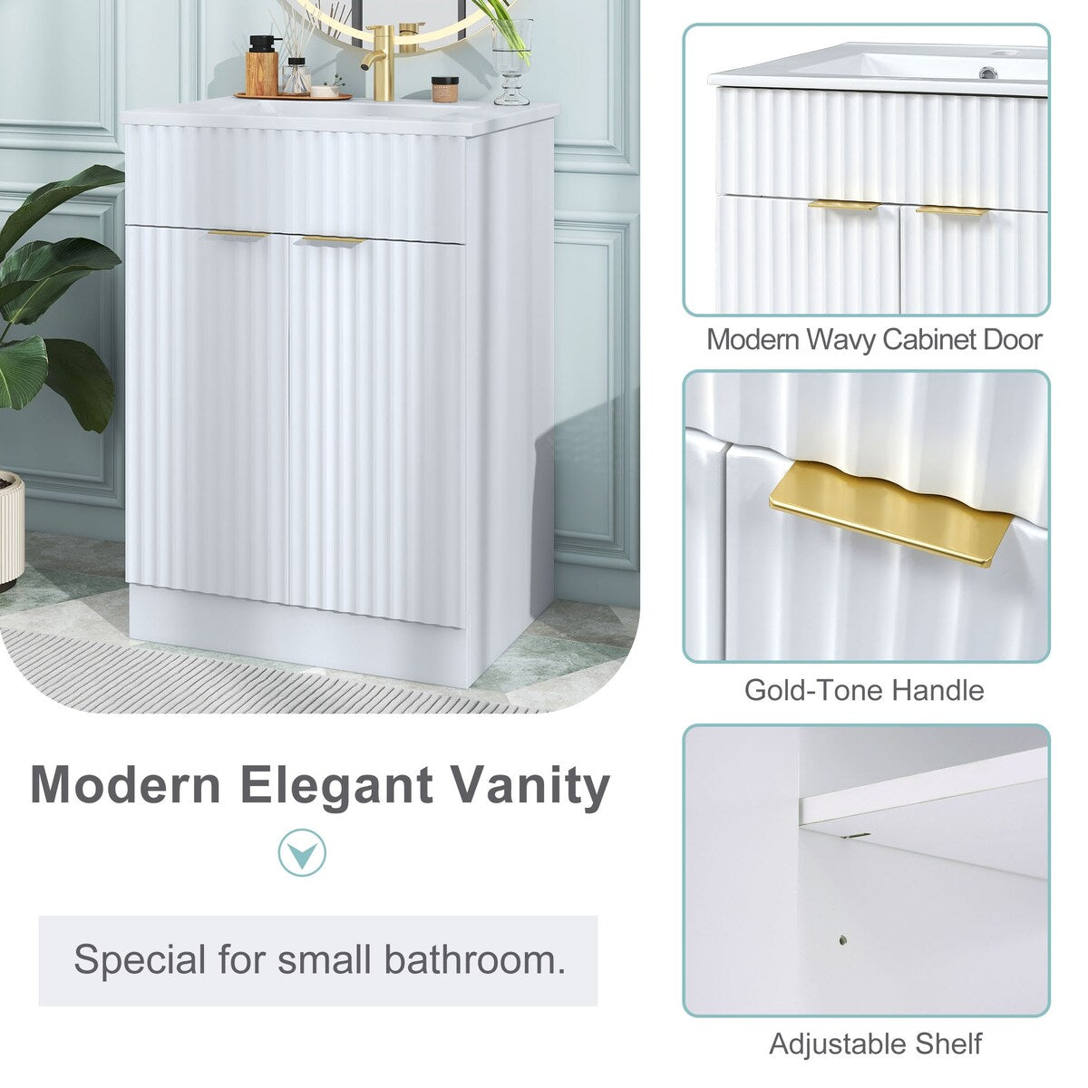 24" Modern Bathroom Vanity, Storge Cabinet with Ceramic Sink