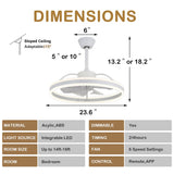24" Pendant Ceiling Fan with LED Light, Dimmable LED Light with 3 Color tone, 6 Speed Quiet DC motor, App and Remote Control