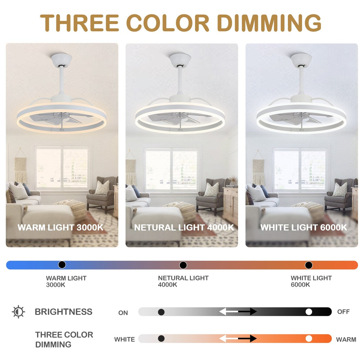 24" Pendant Ceiling Fan with LED Light, Dimmable LED Light with 3 Color tone, 6 Speed Quiet DC motor, App and Remote Control