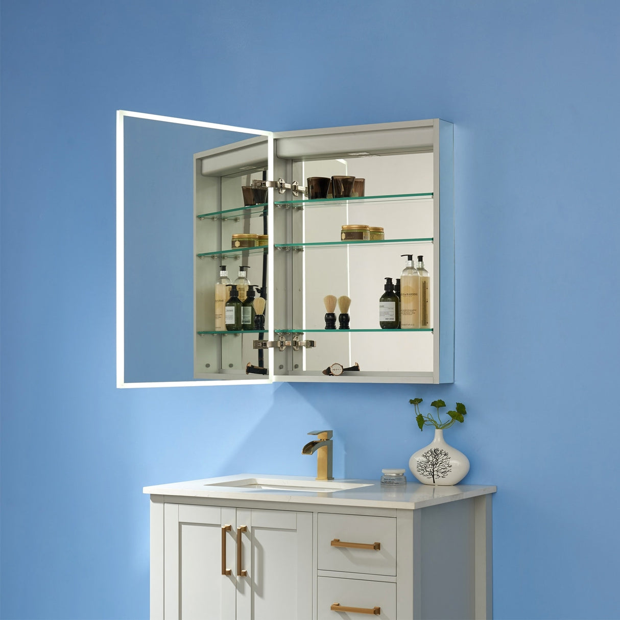 24" Rectangle Frameless Lighted Medicine Cabinet Wall Mounted Mirror