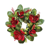 24" Red Magnolia Wreath - Faux Red Magnolia