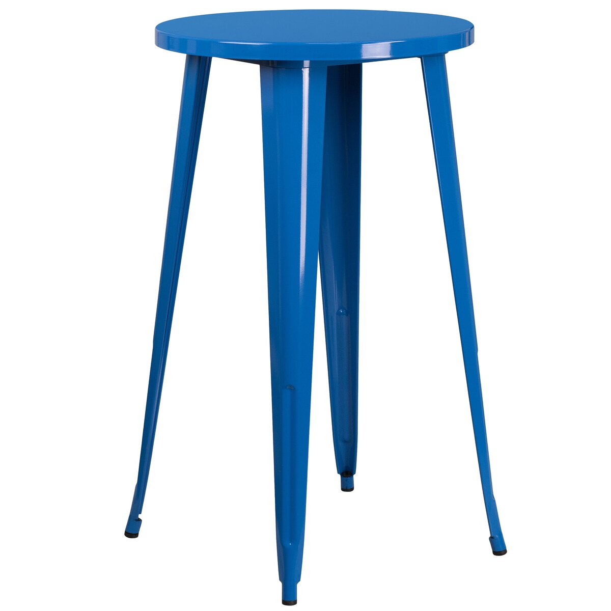 24" Round Metal Indoor-Outdoor Bar Table Set with 2 Vertical Slat Back Stools