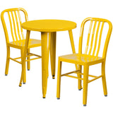 24" Round Metal Indoor-Outdoor Table Set with 2 Vertical Slat Back Chairs