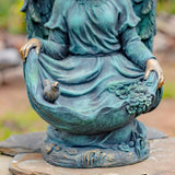 24" Tall Kneeling Angel Child Statue and Birdbath in Antique Bronze