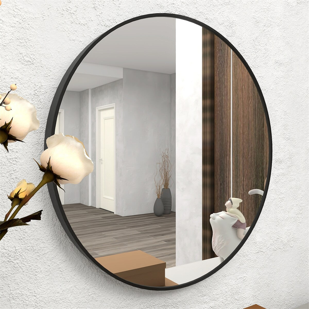 24" Wall Circle Large Round Mirror Wall Decor Make Up Entryway Mirror
