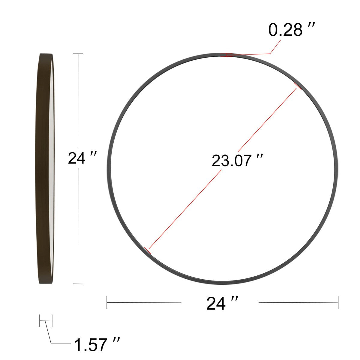 24" Wall Circle Large Round Mirror Wall Decor Make Up Entryway Mirror