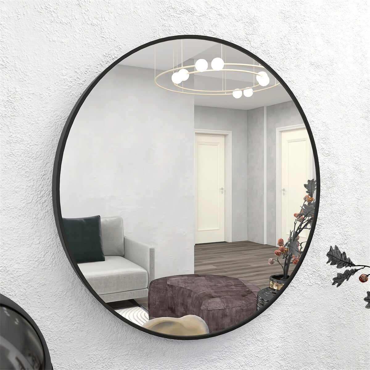 24" Wall Circle Large Round Mirror Wall Decor Make Up Entryway Mirror