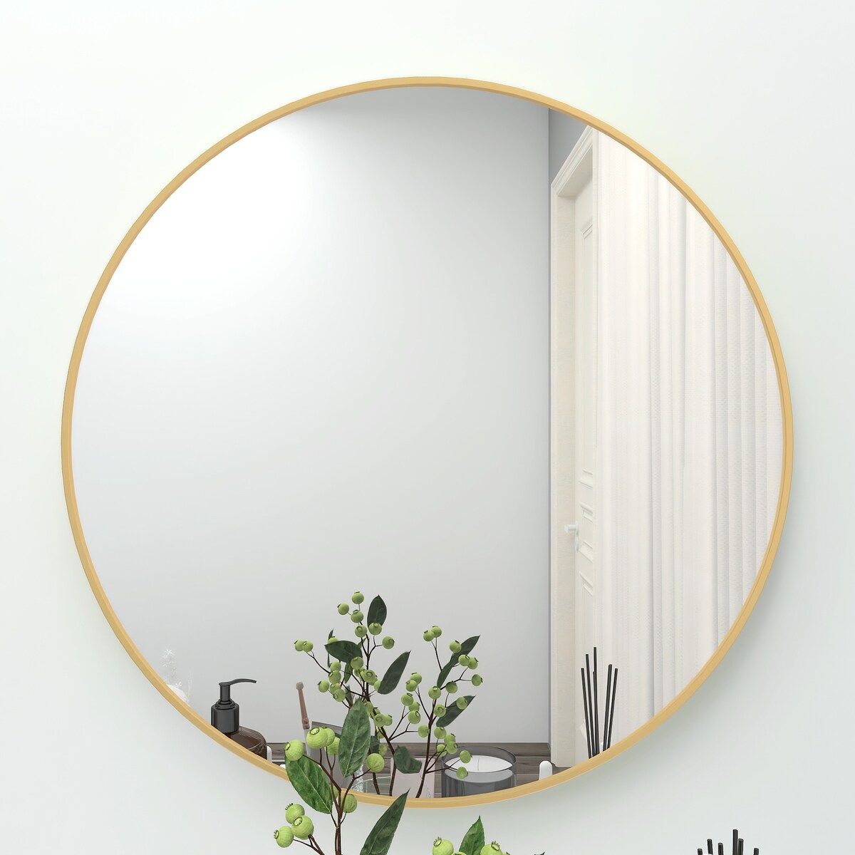 24" Wall Circle Mirror Large Round Gold Farmhouse Circular Mirror for Wall Decor Big Bathroom Make Up Vanity Mirror