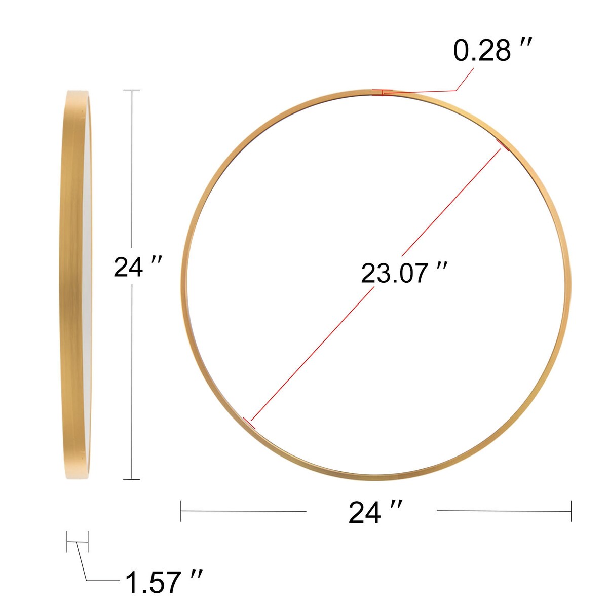 24" Wall Circle Mirror Large Round Gold Farmhouse Circular Mirror for Wall Decor Big Bathroom Make Up Vanity Mirror
