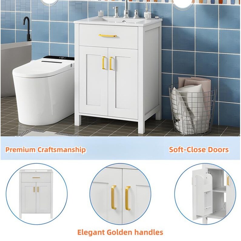 24"Bathroom Vanity Combo with Ceramic sink, Luxurious Space-Saving Vanity - white