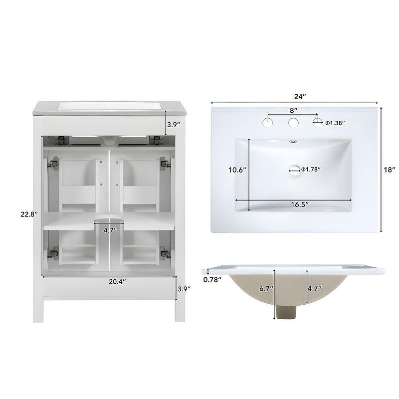 24"Bathroom Vanity Combo with Ceramic sink, Luxurious Space-Saving Vanity - white