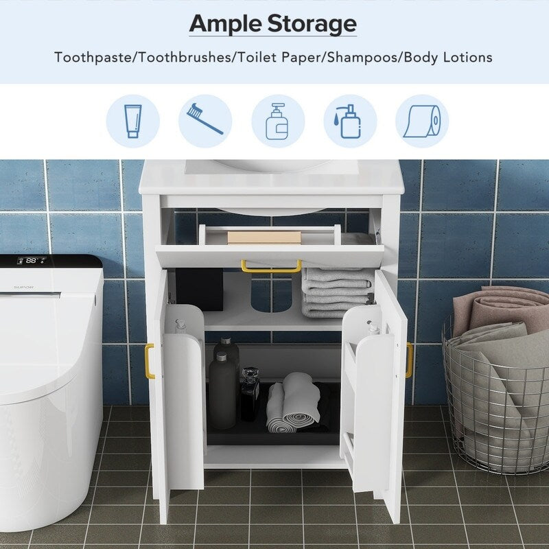 24"Bathroom Vanity Combo with Ceramic sink, Luxurious Space-Saving Vanity - white