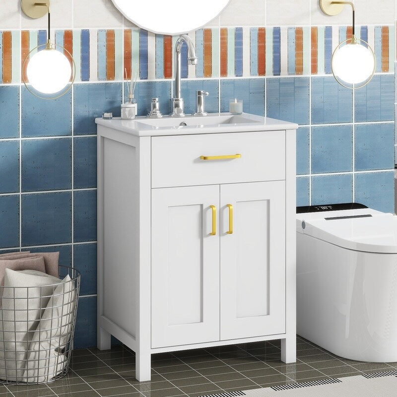 24"Bathroom Vanity Combo with Ceramic sink, Luxurious Space-Saving Vanity - white