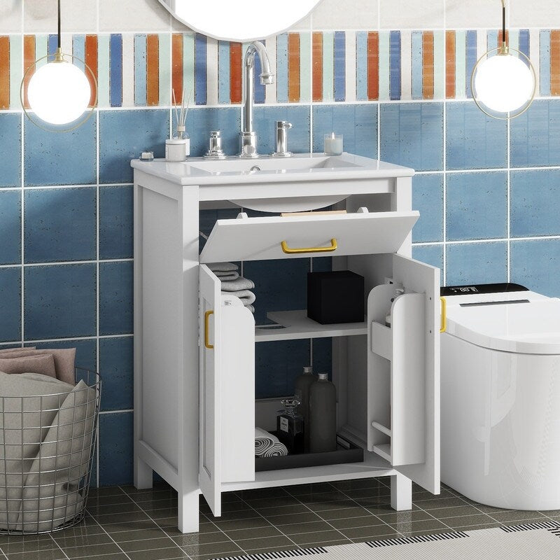 24"Bathroom Vanity Combo with Ceramic sink, Luxurious Space-Saving Vanity - white