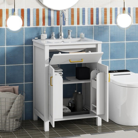 24"Bathroom Vanity Combo with Ceramic sink, Luxurious Space-Saving Vanity - white