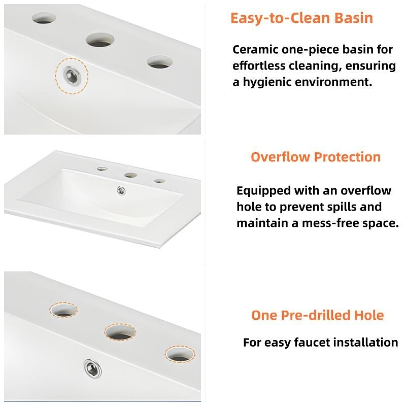 24"Bathroom Vanity Combo with Ceramic sink, Luxurious Space-Saving Vanity - white