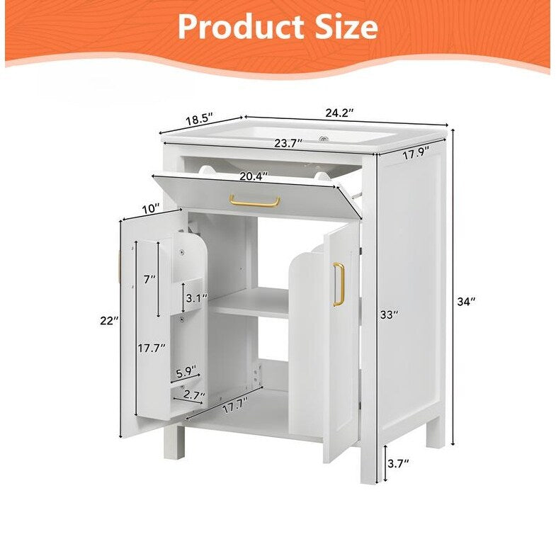 24"Bathroom Vanity Combo with Ceramic sink, Luxurious Space-Saving Vanity - white
