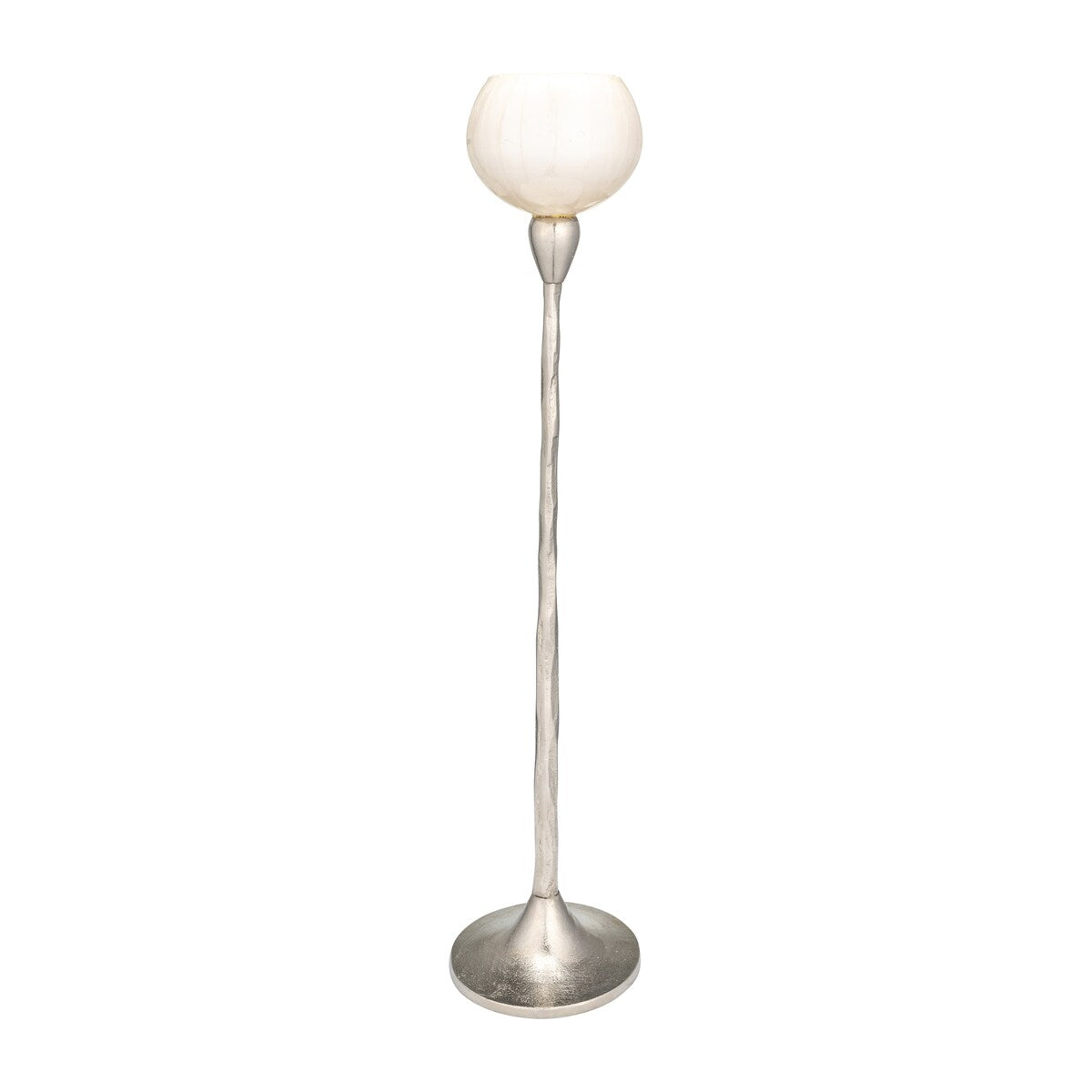 24"Hx5" Diameter Base, Glass Tealight Holder in Pearl White, Elegant Candle Holder, Aluminum and Glass Construction for