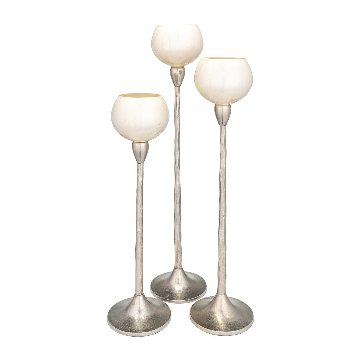 24"Hx5" Diameter Base, Glass Tealight Holder in Pearl White, Elegant Candle Holder, Aluminum and Glass Construction for