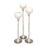 24"Hx5" Diameter Base, Glass Tealight Holder in Pearl White, Elegant Candle Holder, Aluminum and Glass Construction for