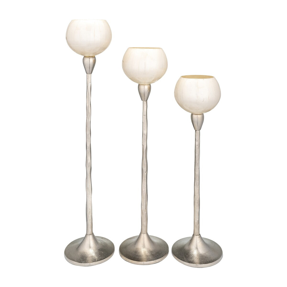24"Hx5" Diameter Base, Glass Tealight Holder in Pearl White, Elegant Candle Holder, Aluminum and Glass Construction for