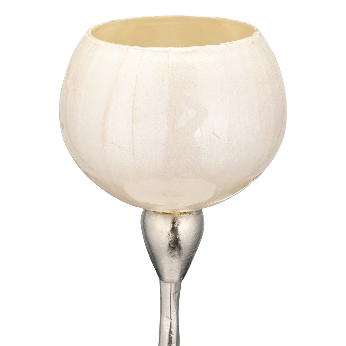 24"Hx5" Diameter Base, Glass Tealight Holder in Pearl White, Elegant Candle Holder, Aluminum and Glass Construction for