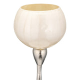 24"Hx5" Diameter Base, Glass Tealight Holder in Pearl White, Elegant Candle Holder, Aluminum and Glass Construction for