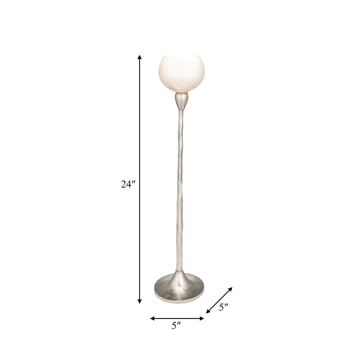 24"Hx5" Diameter Base, Glass Tealight Holder in Pearl White, Elegant Candle Holder, Aluminum and Glass Construction for