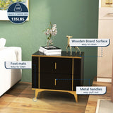 24"W Two Drawer Black Bedside Table Nightstand Night Table