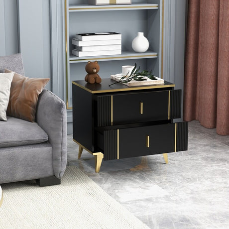 24"W Two Drawer Black Bedside Table Nightstand Night Table