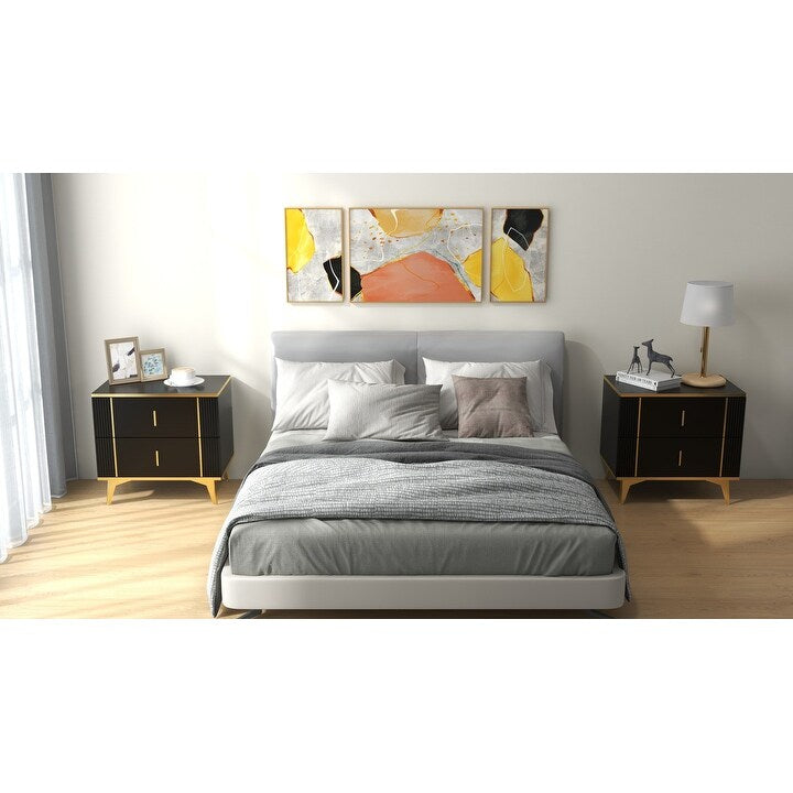 24"W Two Drawer Black Bedside Table Nightstand Night Table