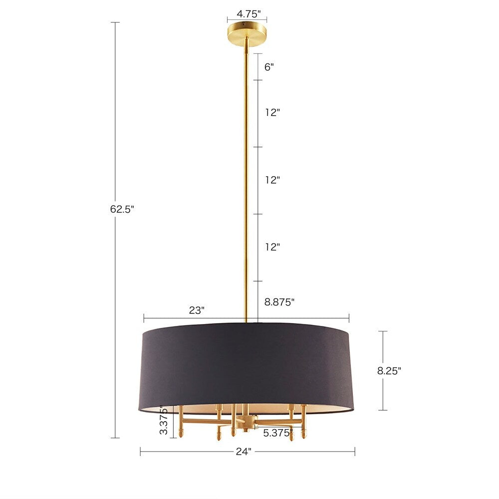 24'' Multi-Color 5-Light Drum Shade Chandelier - 24''×24''×62.5''