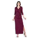 24seven Comfort Apparel Fitted V-Neck Side Slit Maxi Dress