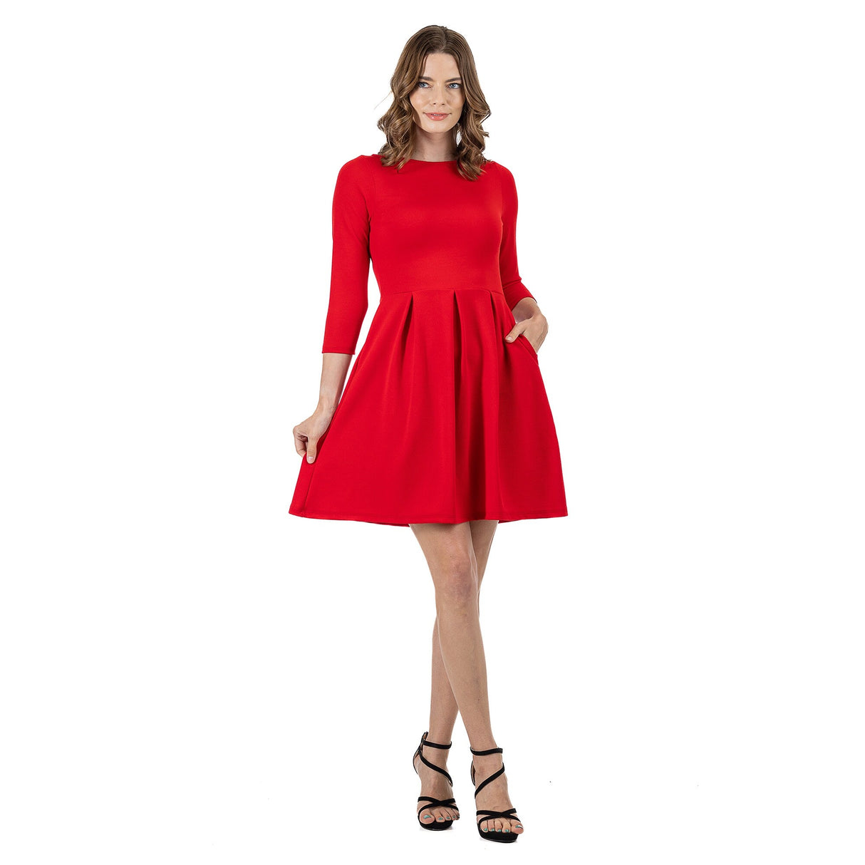 24seven Comfort Apparel Perfect Fit and Flare Pocket Dress